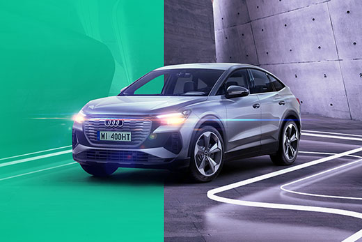 Elektryczne Audi na nowoczesnym tle.